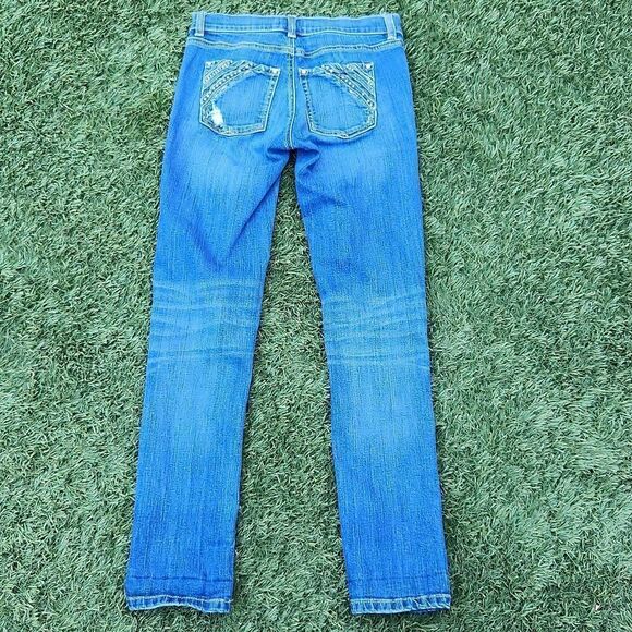 White house Black market womens size 00R distressed embellished blue den… - Picture 5 of 9